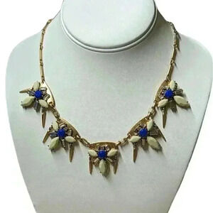 J. Crew Dangle Pointy Cobalt Blue Pale Yellow Green Stones goldtone chain EUC